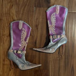 Aldo Pink Silver Cowboy Boot Heels